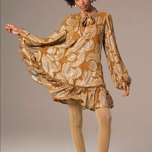 Anthropologie Dresses & Skirts - Maeve Tie-Neck Metallic Tunic Dress
